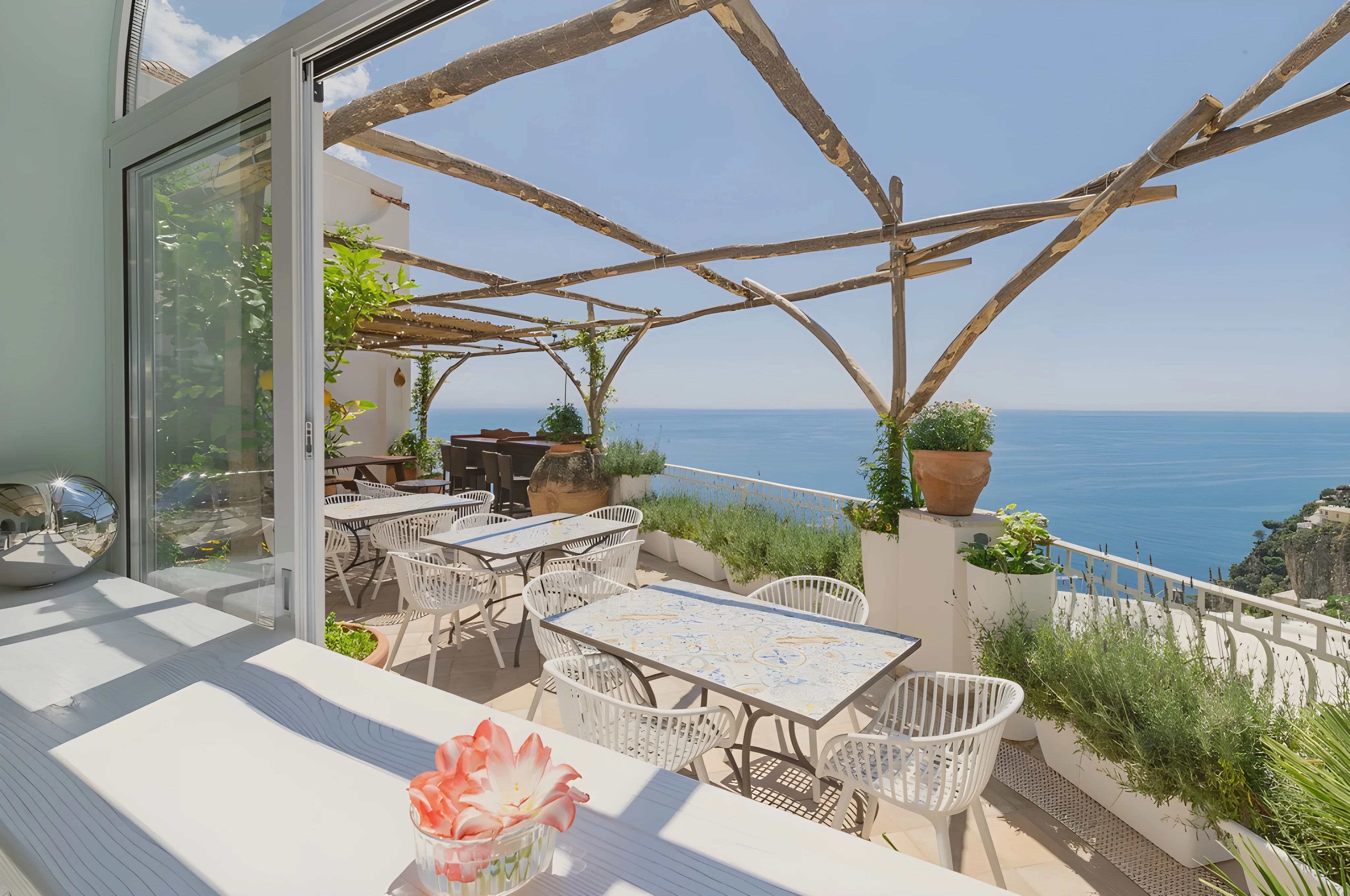 Panoramic view of Positano from Hostel Brikette terrace